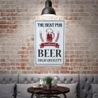 Vintage Dekor Fémtábla, dombornyomott, 'BEER HIGH QUALITY' felirat, retro hangulatú kialakítás, 20x30cm, vintage fehér háttér