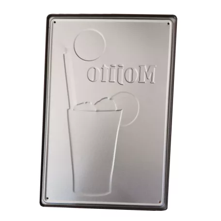 Vintage Dekor Fémtábla, dombornyomott 'Mojito' felirat, retro hangulatú kialakítás, 20x30cm