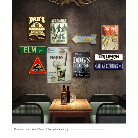 Vintage Dekor Fémtábla, dombornyomott 'Mojito' felirat, retro hangulatú kialakítás, 20x30cm