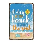 Vintage Dekor Fémtábla, dombornyomott, 'A day AT THE beach RESTORES the soul' felirat, retro hangulatú kialakítás, 20x30cm