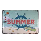 Vintage Dekor Fémtábla, dombornyomott 'SUMMER' felirat, retro hangulatú kialakítás, 30x20cm, tengerparti háttér