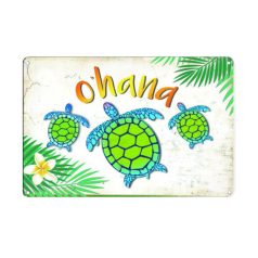   Vintage Dekor Fémtábla, dombornyomott, 'ohana' felirat, retro hangulatú kialakítás, 30x20cm, teknősös tengerparti háttér