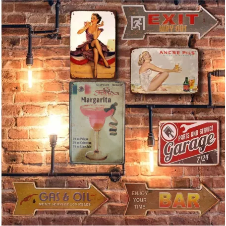 Vintage Dekor Fémtábla, dombornyomott 'Margarita' felirat, retro hangulatú kialakítás, 20x30cm, világos háttér