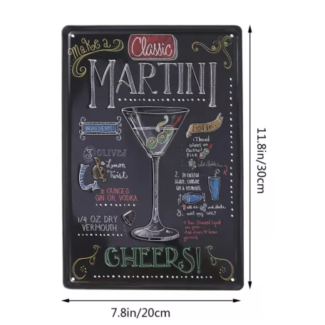 Vintage Dekor Fémtábla, dombornyomott 'MARTINI' felirat, retro hangulatú kialakítás, 20x30cm, sötét háttér