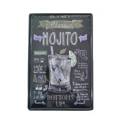   Vintage Dekor Fémtábla, dombornyomott 'MOJITO' felirat, retro hangulatú kialakítás, 20x30cm, sötét háttér