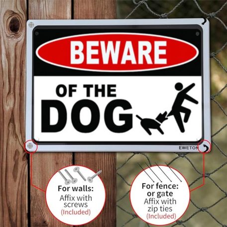 Vintage Dekor Fémtábla, dombornyomott, 'BEWARE OF THE DOG' felirat, retro hangulatú kialakítás, 30x20cm