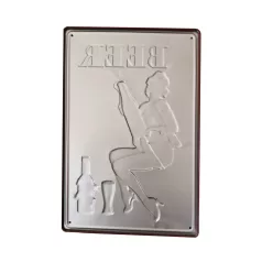   Vintage Dekor Fémtábla, dombornyomott, 'BEER is always a good idea' felirat, retro hangulatú kialakítás, 20x30cm