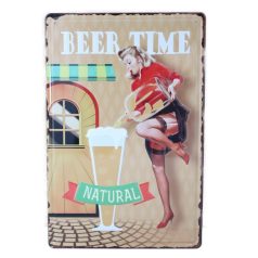   Vintage Dekor Fémtábla, dombornyomott 'BEER TIME' felirat, retro hangulatú kialakítás, 20x30cm