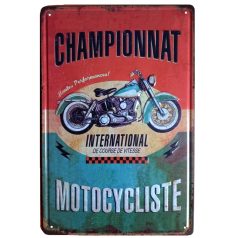   Vintage Dekor Fémtábla, dombornyomott 'CHAMPIONNAT MOTORCYCLISTE' felirat, retro hangulatú kialakítás, 20x30cm