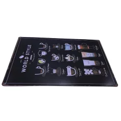   Vintage Dekor Fémtábla, dombornyomott 'WORLD STYLE Coffee Recipes' felirat, retro hangulatú kialakítás, 20x30cm, vintage fekete háttér