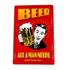 Vintage Dekor Fémtábla, dombornyomott 'BEER' felirat, retro hangulatú kialakítás, 20x30cm, piros háttér