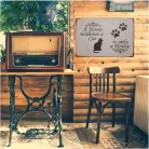 Vintage Dekor Fémtábla, dombornyomott 'Home without a cat is just a house' felirat, retro hangulatú kialakítás, 30x20cm