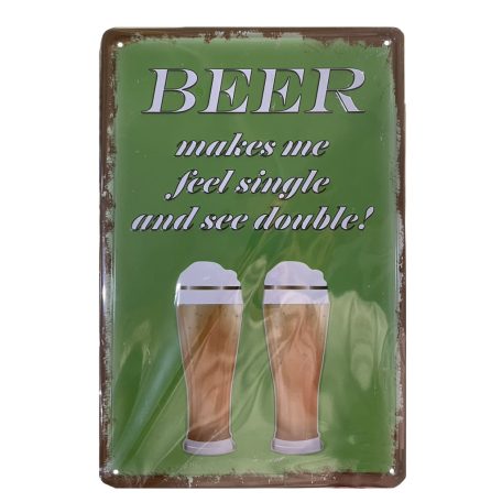 Vintage Dekor Fémtábla, dombornyomott 'BEER' felirat, retro hangulatú kialakítás, 20x30cm, vintage zöld háttér