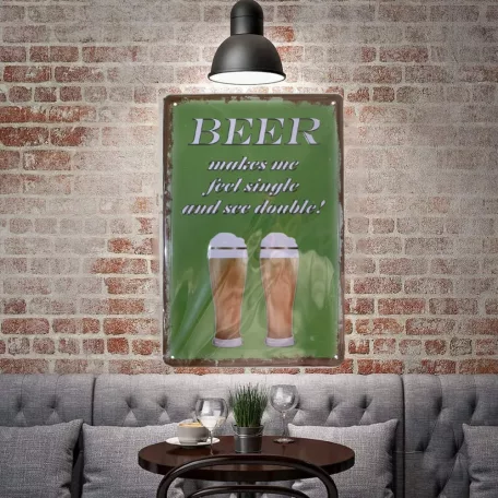 Vintage Dekor Fémtábla, dombornyomott 'BEER' felirat, retro hangulatú kialakítás, 20x30cm, vintage zöld háttér