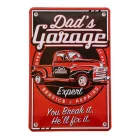 Vintage Dekor Fémtábla, dombornyomott 'Dad's Garage' felirat, retro hangulatú kialakítás, 20x30cm