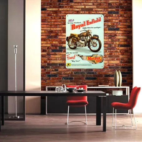 Vintage Dekor Fémtábla, dombornyomott '1954 by any standard... Royal Enfield Meteor 700' felirat és motorkerékpár, retro hangulatú kialakítás, 20x30cm