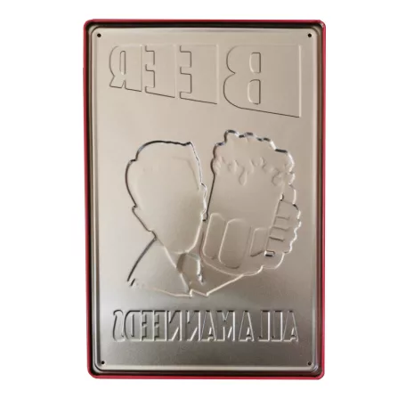 Vintage Dekor Fémtábla, dombornyomott 'BEER' felirat, retro hangulatú kialakítás, 20x30cm, piros háttér