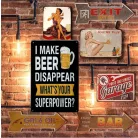 Vintage Dekor Fémtábla, dombornyomott 'I make beer disappear. What's your superpower?' felirat, retro hangulatú kialakítás, 20x30cm