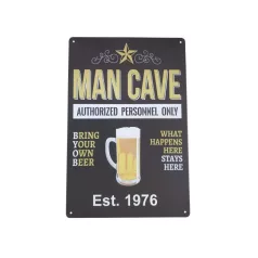   Vintage Dekor Fémtábla, dombornyomott 'MAN CAVE Authorized Personnel Only' felirat, retro hangulatú kialakítás, 20x30cm