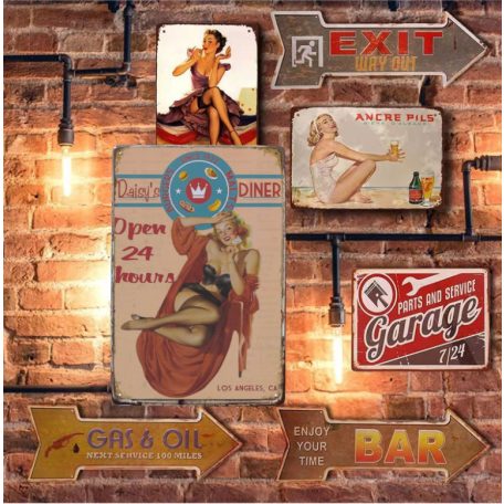 Vintage Dekor Fémtábla, dombornyomott 'Daisy's DINER' felirat, retro hangulatú kialakítás, 20x30cm