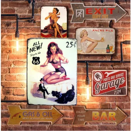 Vintage Dekor Fémtábla, dombornyomott 'ALL NEW! Route 66' felirat, retro hangulatú kialakítás, 20x30cm