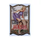 Vintage Dekor Fémtábla, dombornyomott 'CAR WASH Time to Shine! Route 66' felirat, retro hangulatú kialakítás, 20x30cm
