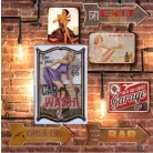 Vintage Dekor Fémtábla, dombornyomott 'CAR WASH Time to Shine! Route 66' felirat, retro hangulatú kialakítás, 20x30cm