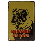 Vintage Dekor Fémtábla, dombornyomott 'BEWARE OF DOG' felirat, bokszer ábrázolás, retro hangulatú kialakítás, 20x30cm