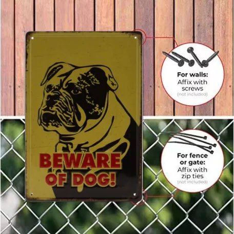 Vintage Dekor Fémtábla, dombornyomott 'BEWARE OF DOG' felirat, bokszer ábrázolás, retro hangulatú kialakítás, 20x30cm