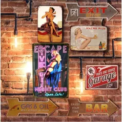   Vintage Dekor Fémtábla, dombornyomott, 'ESCAPE NIGHT CLUB Open Late!' felirat, retro hangulatú kialakítás, 20x30cm