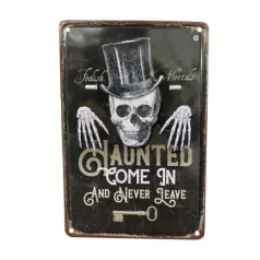   Vintage Dekor Fémtábla, dombornyomott 'HOUNTED COME IN' felirat, retro hangulatú kialakítás, 20x30cm