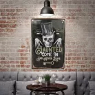 Vintage Dekor Fémtábla, dombornyomott 'HOUNTED COME IN' felirat, retro hangulatú kialakítás, 20x30cm