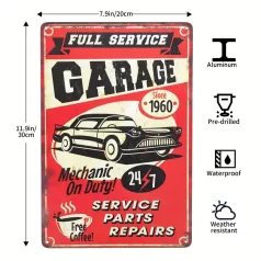   Vintage Dekor Fémtábla, dombornyomott 'GARAGE SERVICE PARTS REPAIRS' felirat, retro hangulatú kialakítás, 20x30cm