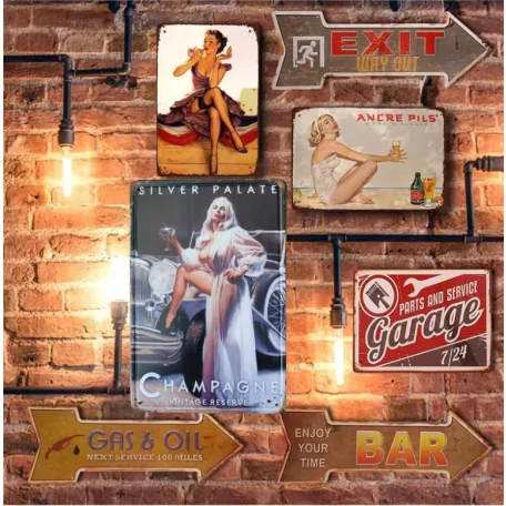 Vintage Dekor Fémtábla, 'Silver Palate Champagne' felirattal, retro hangulatú kialakítás, 20x30cm