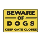 Vintage Dekor Fémtábla, dombornyomott 'BEWARE OF DOGS KEEP GATE CLOSED' felirat, retro hangulatú kialakítás, 30x20cm