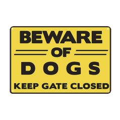   Vintage Dekor Fémtábla, dombornyomott 'BEWARE OF DOGS KEEP GATE CLOSED' felirat, retro hangulatú kialakítás, 30x20cm