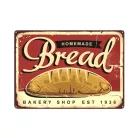 Vintage Dekor Fémtábla dombornyomott, 'HOMEMADE Bread BAKERY SHOP EST 1936' felirat, retro hangulatú kialakítás, 30x20cm