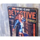 Vintage Dekor Fémtábla, dombornyomott, 'Real-Life DETECTIVE stories' felirattal, retro hangulatú kialakítás, 20x30cm