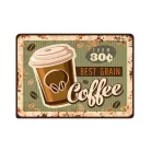 Vintage Dekor Fémtábla, dombornyomott 'BEST GRAIN Coffee from 30¢' felirat, retro hangulatú kialakítás, 30x20cm, kékes-zöld háttér