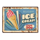 Vintage Dekor Fémtábla, dombornyomott 'DELICIOUS ICE CREAM' felirat, retro hangulatú kialakítás, 30x20cm