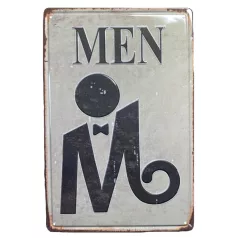   Vintage Dekor Fémtábla, dombornyomott 'MEN' felirat, retro hangulatú kialakítás, 20x30cm