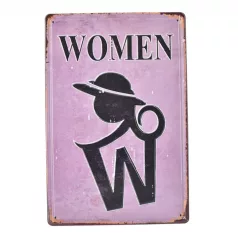   Vintage Dekor Fémtábla, dombornyomott 'WOMEN' felirat, retro hangulatú kialakítás, 20x30cm