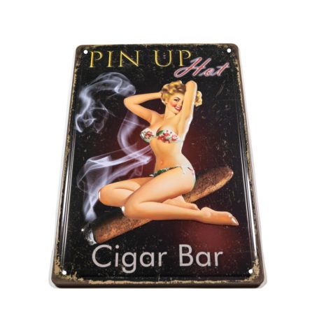 Vintage Dekor Fémtábla, dombornyomott 'PIN UP Hot Cigar Bar' felirat, retro hangulatú kialakítás, 20x30cm