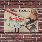 Vintage Dekor Fémtábla, dombornyomott 'Burlesque Parlor & Cocktail Lounge' felirat, retro hangulatú kialakítás, 20x30cm