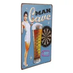   Vintage Dekor Fémtábla, dombornyomott 'MAN Cave' felirat, retro hangulatú kialakítás, 20x30cm, világoskék háttér