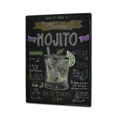   Vintage Dekor Fémtábla, dombornyomott 'MOJITO' felirat, retro hangulatú kialakítás, 20x30cm, sötét háttér