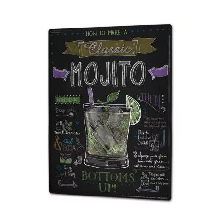 Vintage Dekor Fémtábla, dombornyomott 'MOJITO' felirat, retro hangulatú kialakítás, 20x30cm, sötét háttér