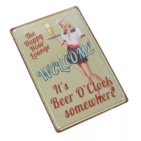 Vintage Dekor Fémtábla, dombornyomott 'WELCOME' felirat, retro hangulatú kialakítás, 20x30cm