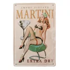 Vintage Dekor Fémtábla, dombornyomott, 'Martini Extra Dry' felirat, retro hangulatú kialakítás, 20x30cm