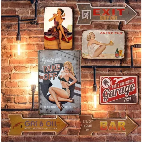 Vintage Dekor Fémtábla, dombornyomott 'Ready for Take Off' felirat, retro hangulatú kialakítás, 20x30cm